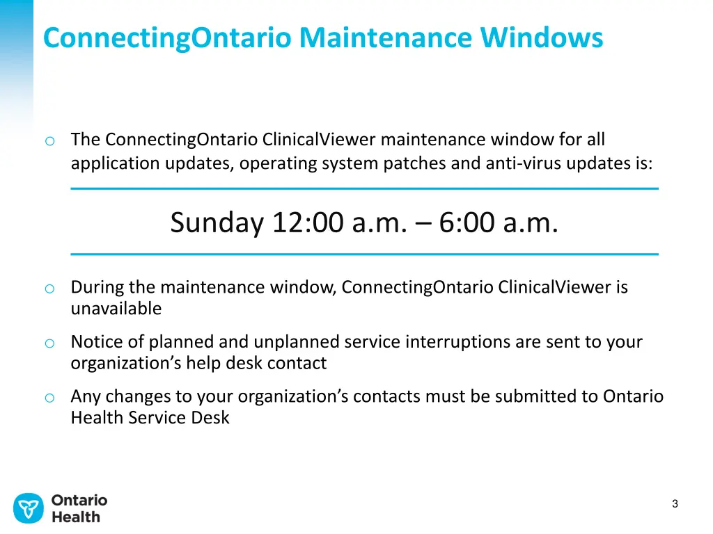 connectingontario maintenance windows