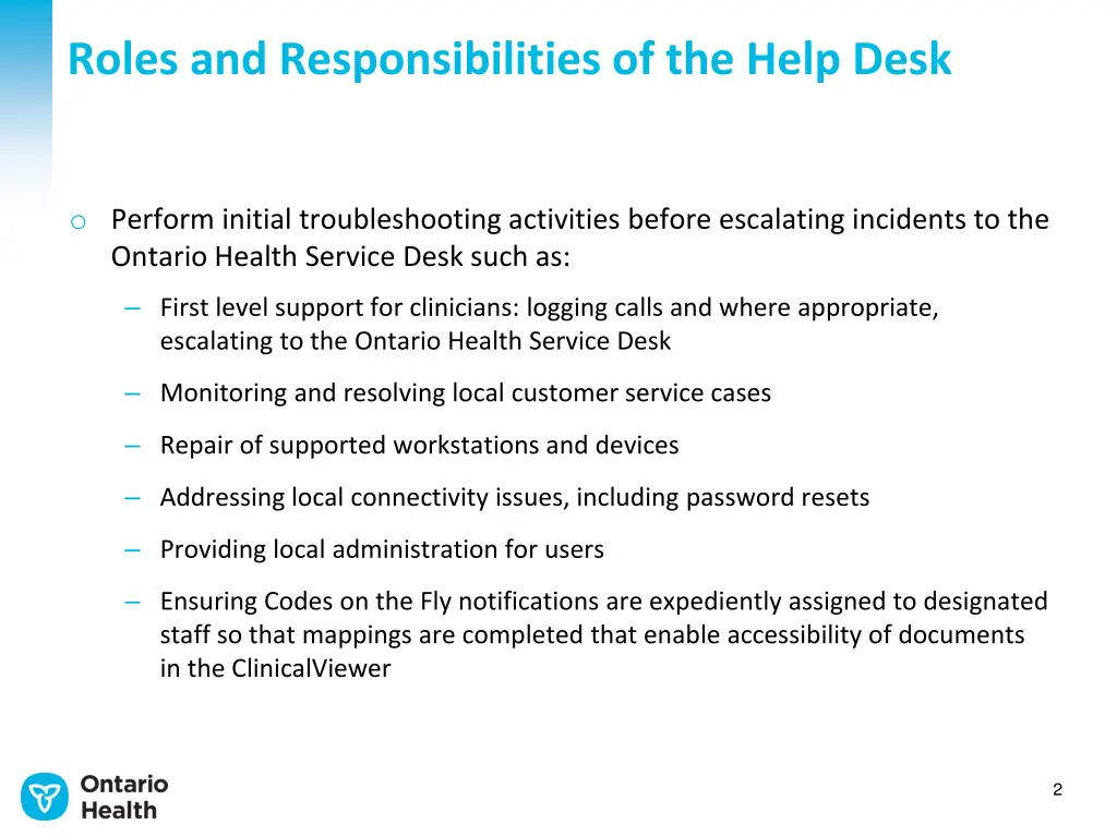 roles and responsibilities of the help desk