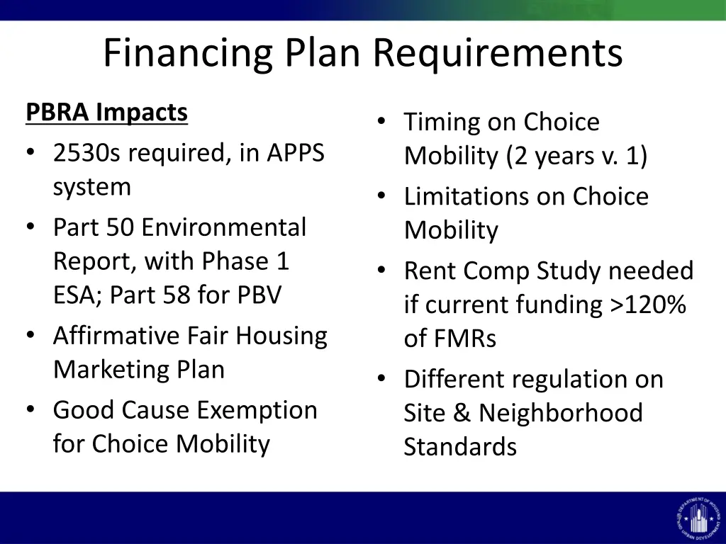 financing plan requirements