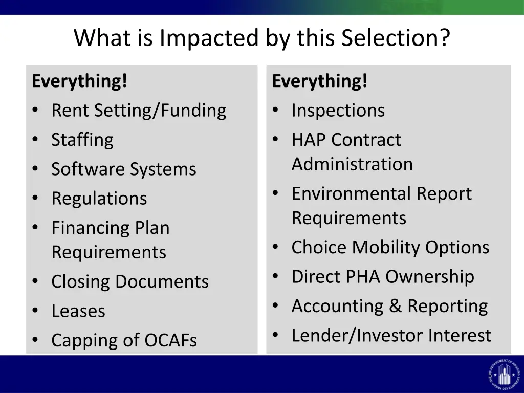 what is impacted by this selection