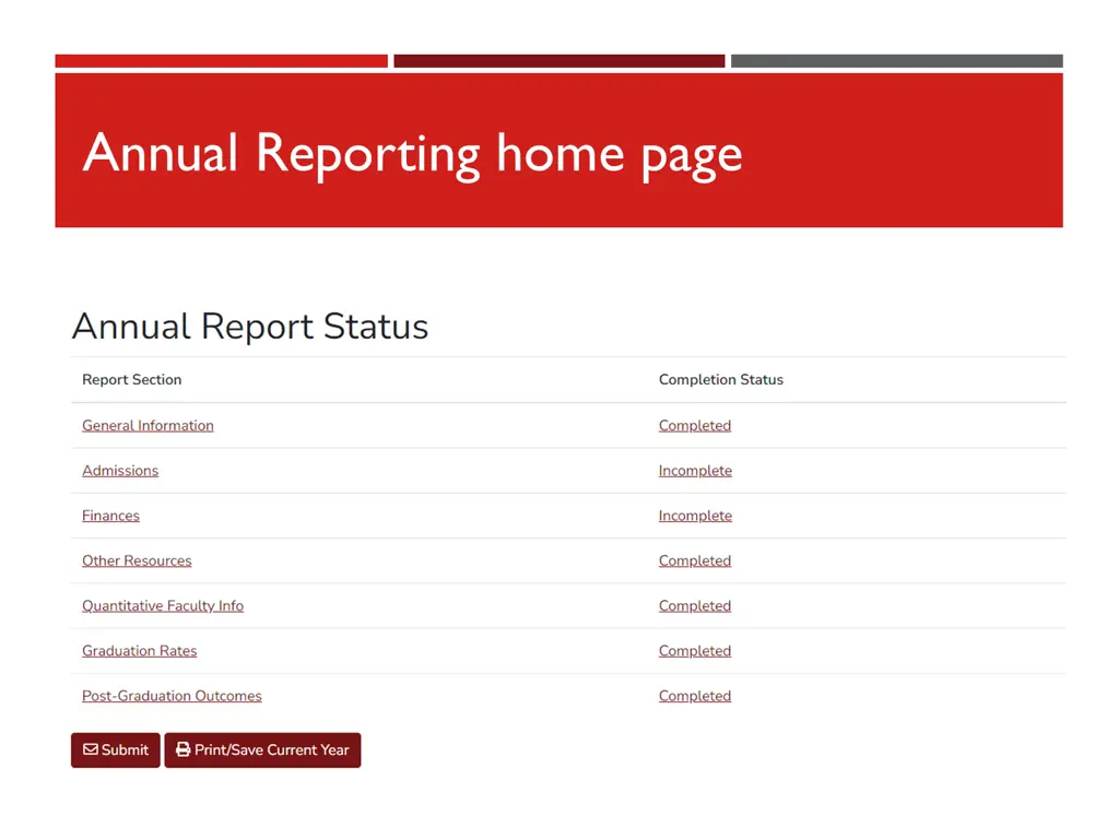 annual reporting home page