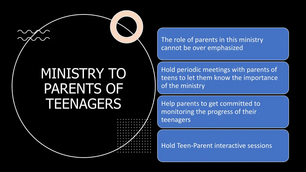 the role of parents in this ministry cannot