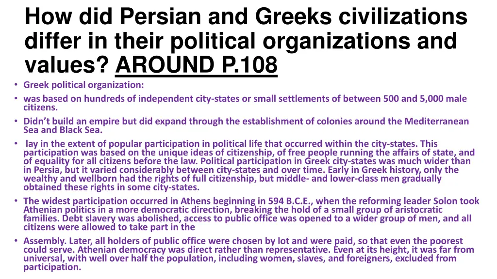 how did persian and greeks civilizations differ 1