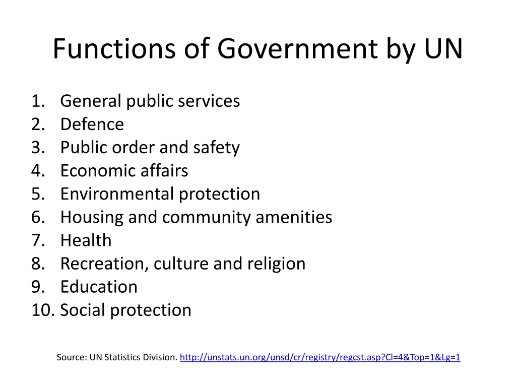 functions of government by un