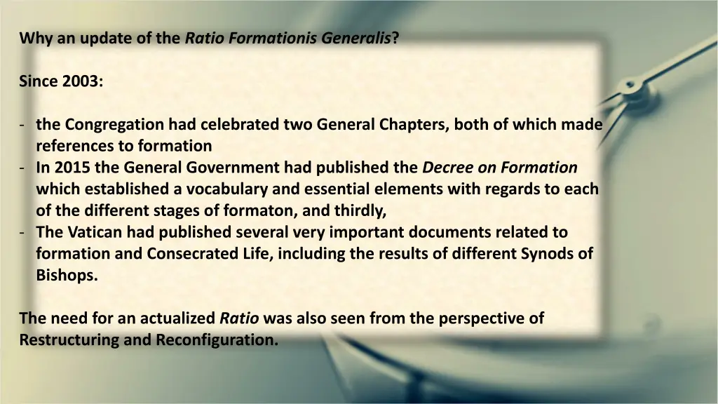 why an update of the ratio formationis generalis