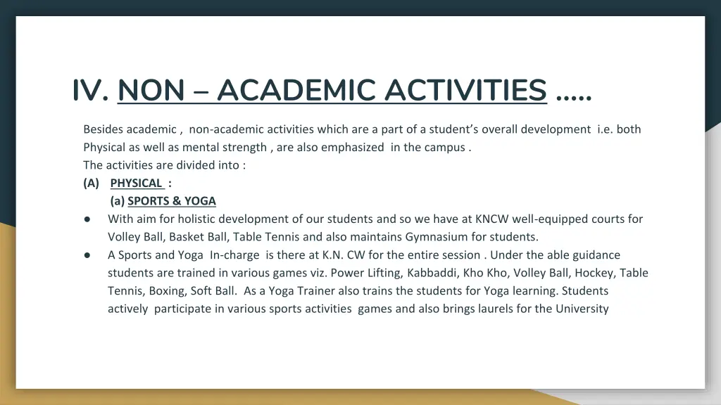 iv non academic activities