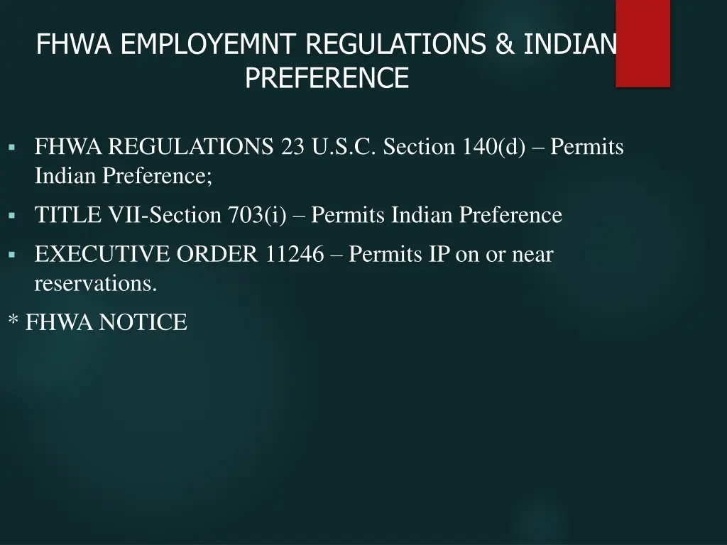 fhwa employemnt regulations indian preference