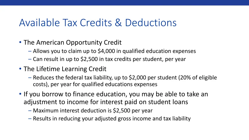 available tax credits deductions