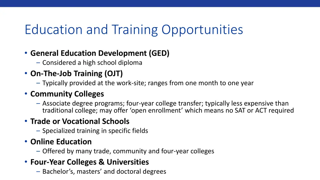 education and training opportunities