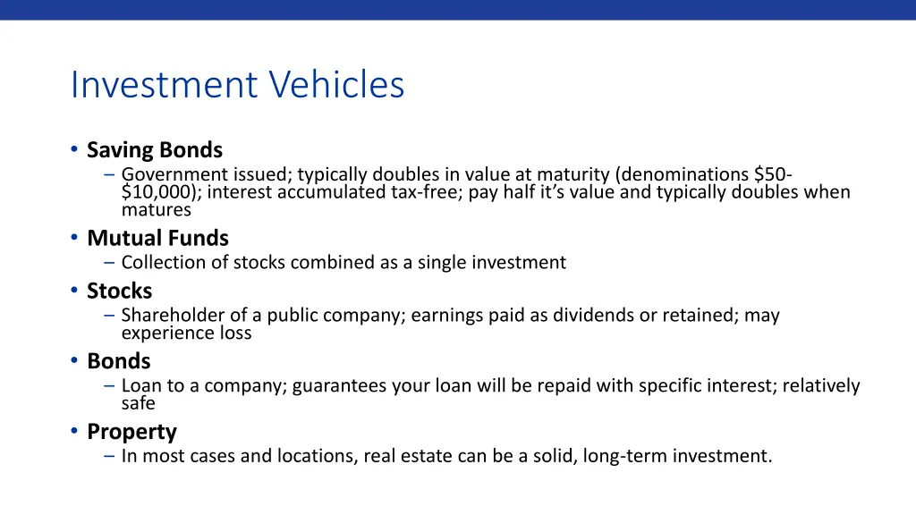 investment vehicles