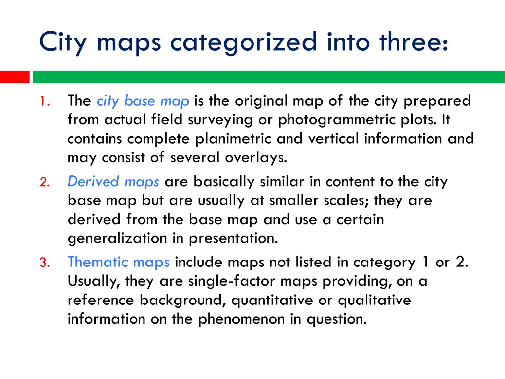 city maps categorized into three