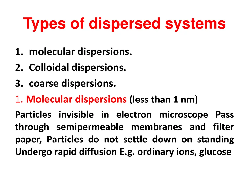 types of dispersed systems