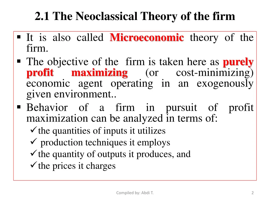 2 1 the neoclassical theory of the firm