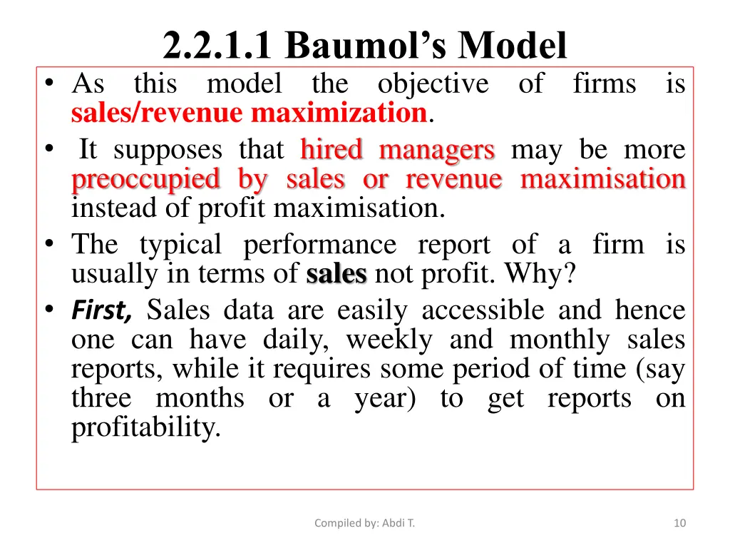 2 2 1 1 baumol s model as this model