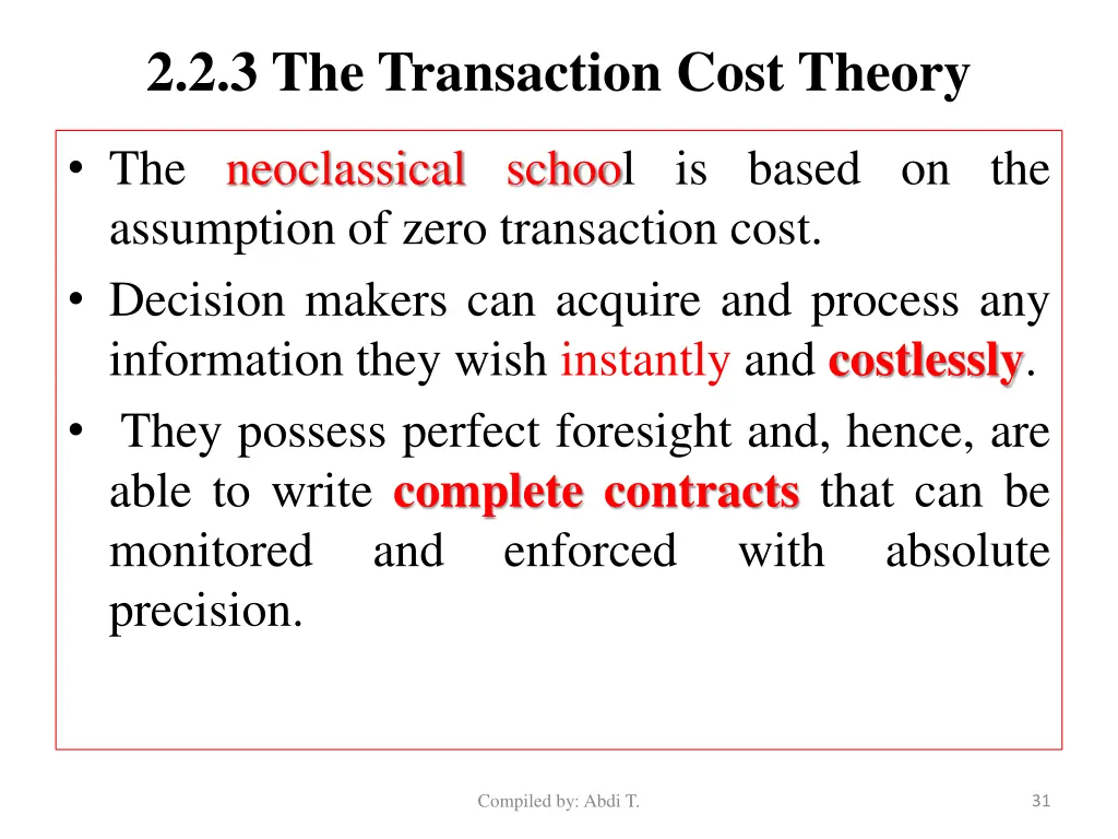 2 2 3 the transaction cost theory