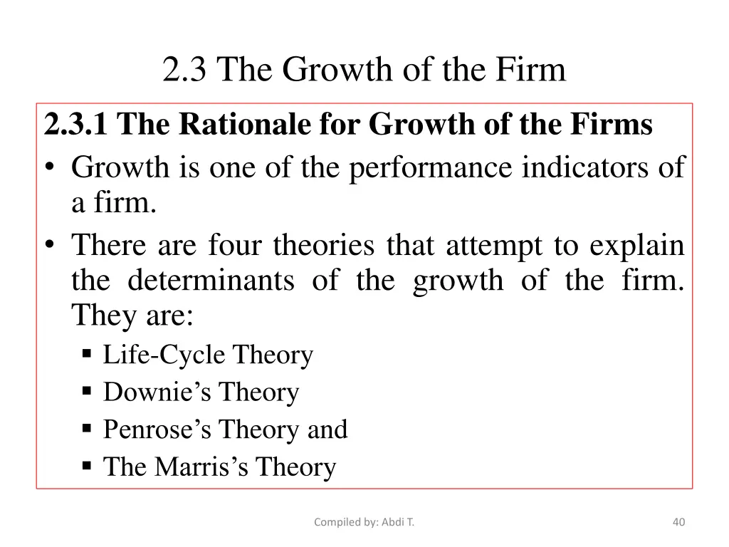 2 3 the growth of the firm 2 3 1 the rationale