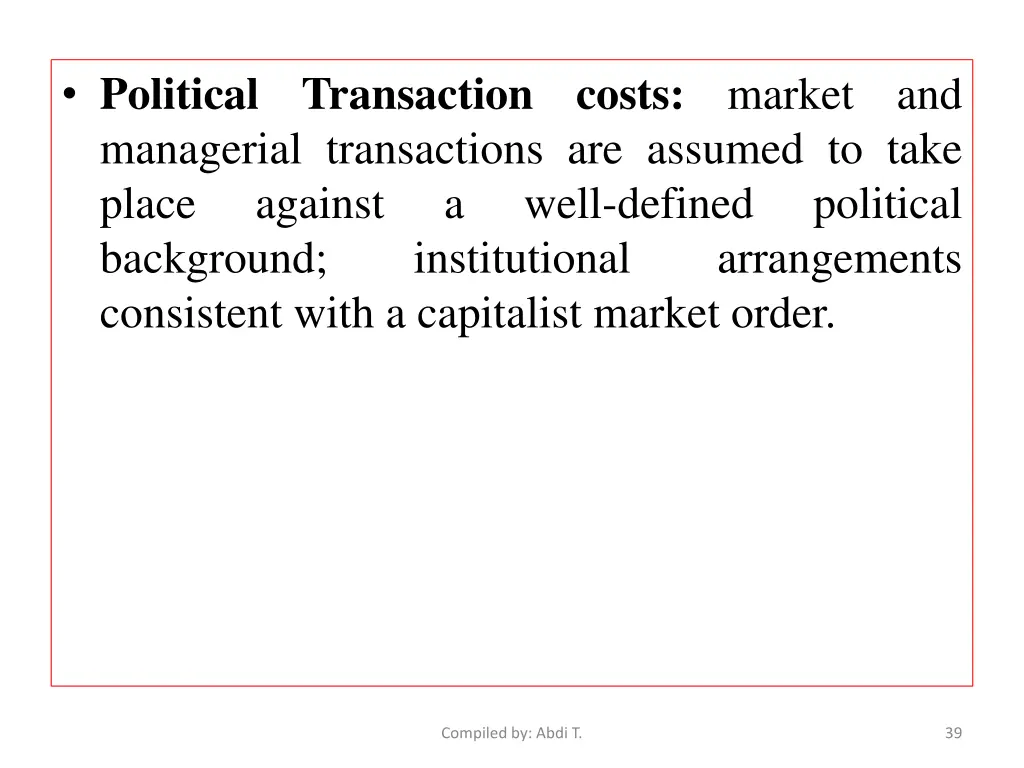 political transaction costs market and managerial