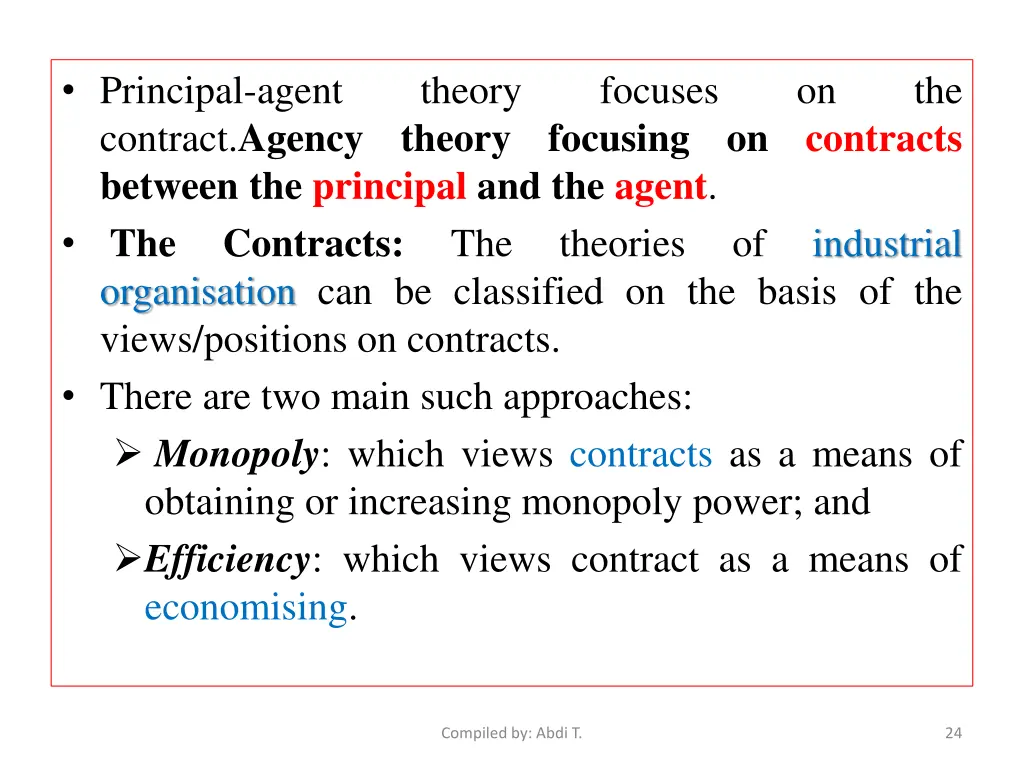 principal agent contract agency theory focusing