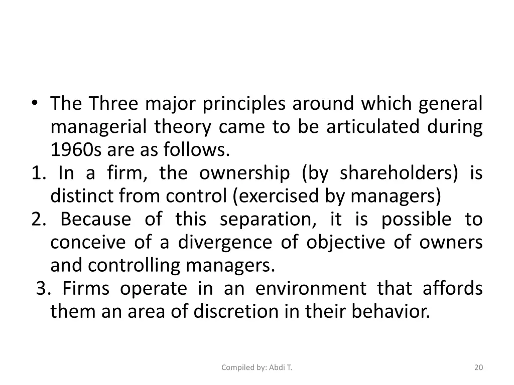 the three major principles around which general