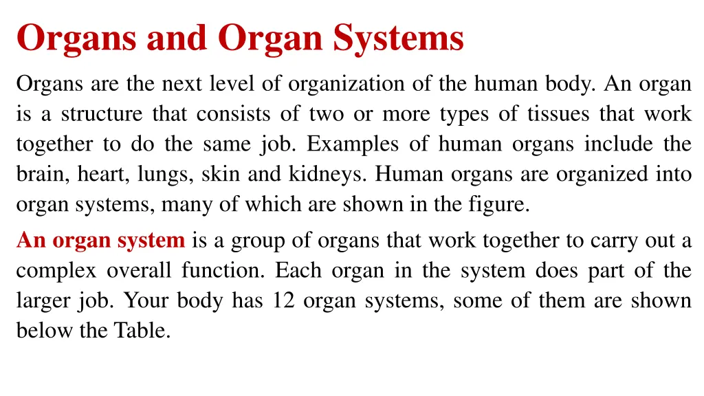 organs and organ systems organs are the next