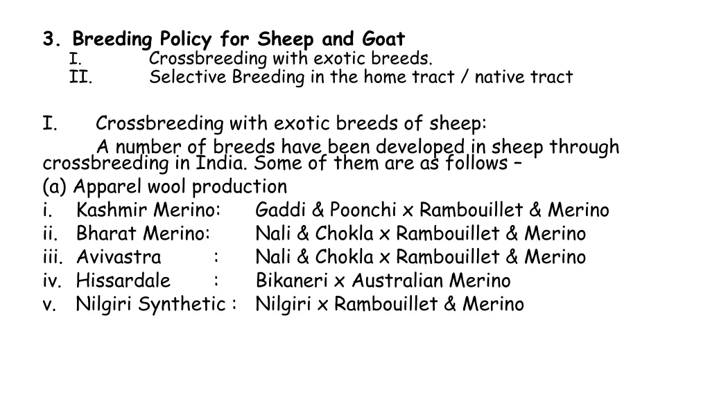 3 breeding policy for sheep and goat