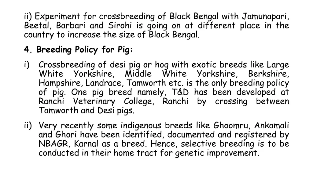 ii experiment for crossbreeding of black bengal