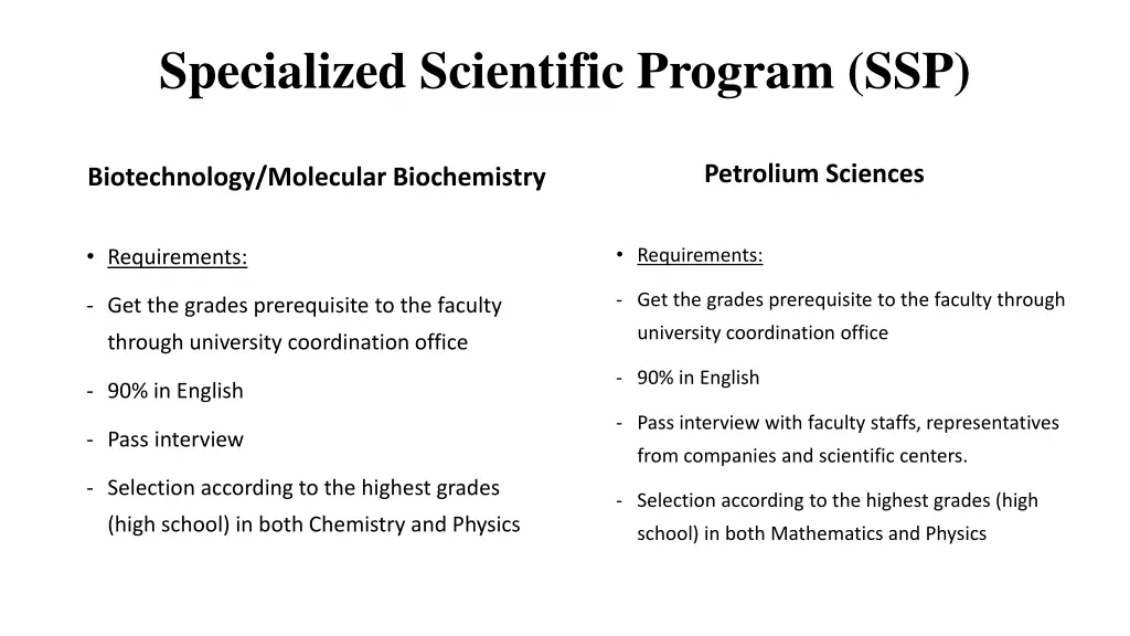 specialized scientific program ssp