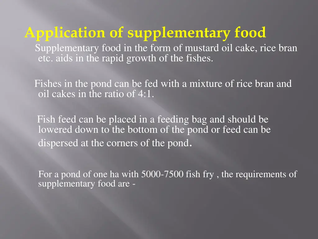 application of supplementary food supplementary