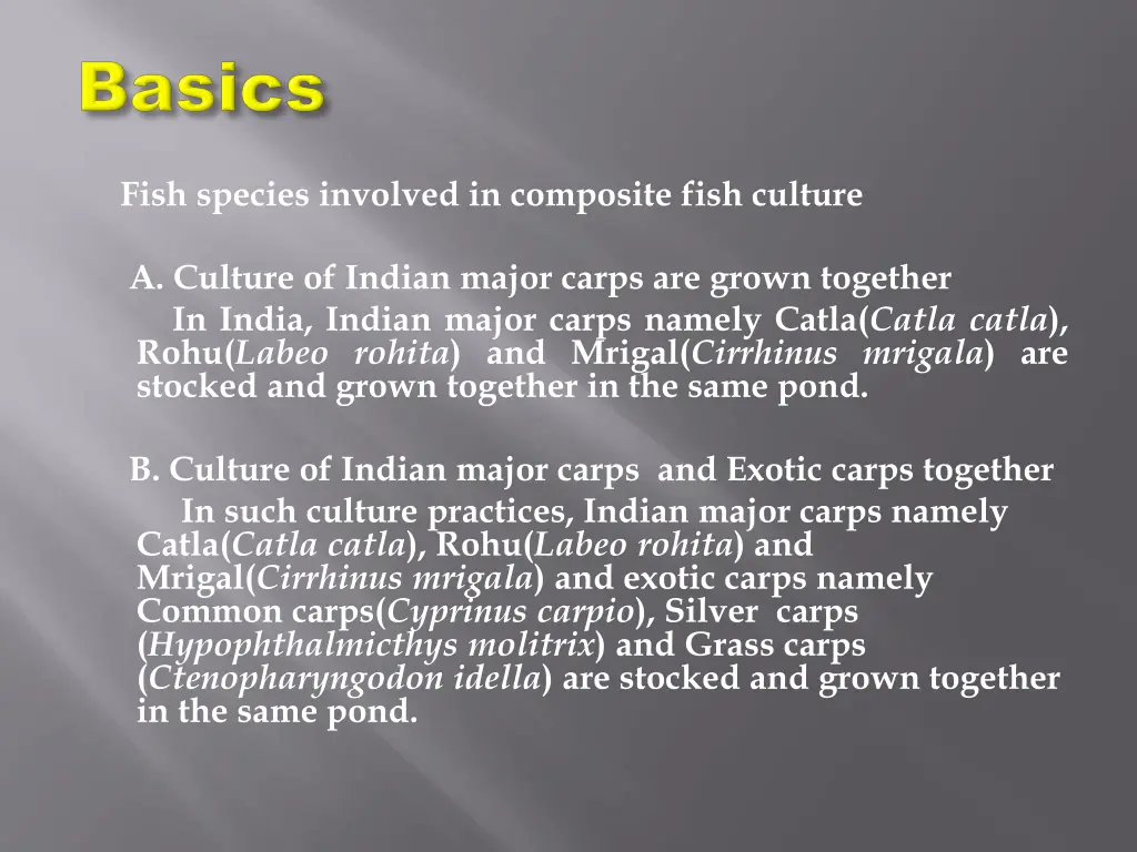 fish species involved in composite fish culture