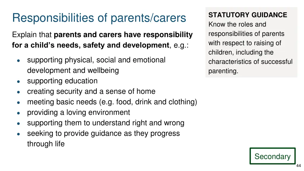 responsibilities of parents carers