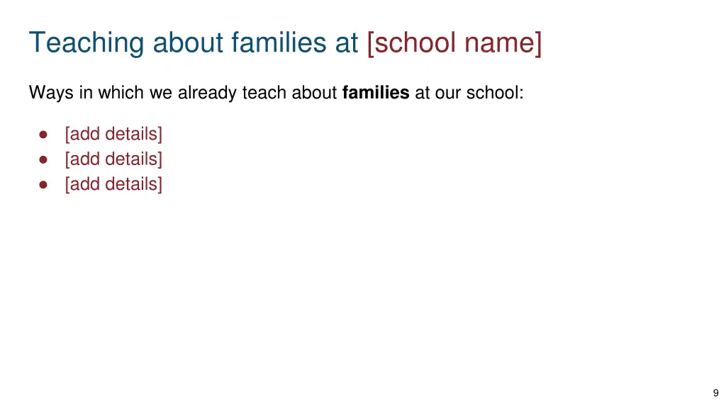 teaching about families at school name