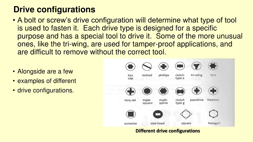 drive configurations a bolt or screw s drive