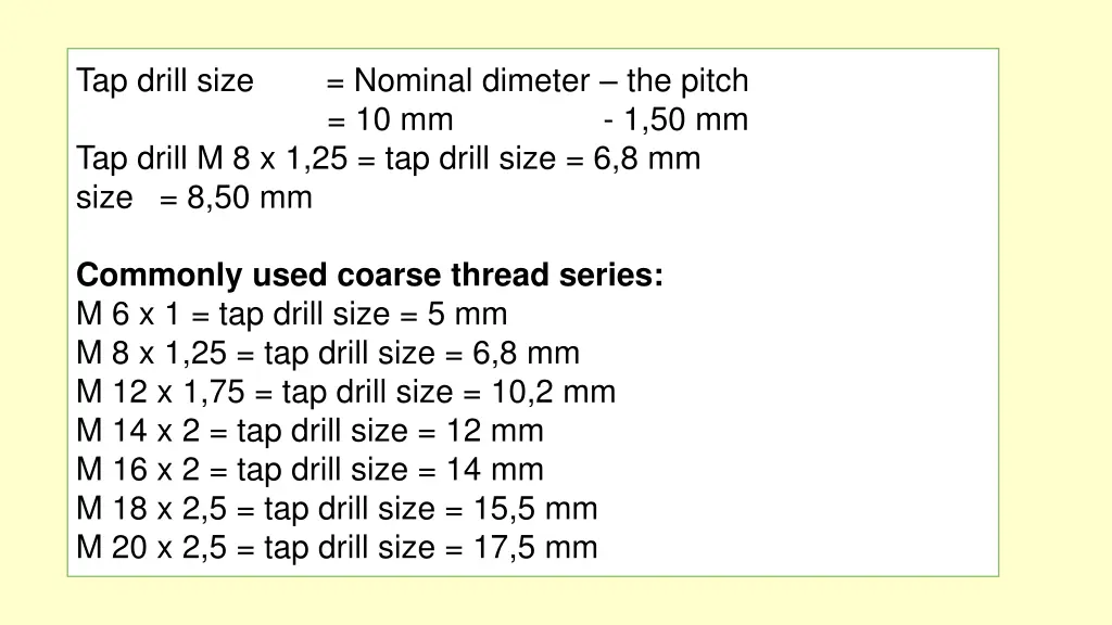 tap drill size 10 mm tap drill