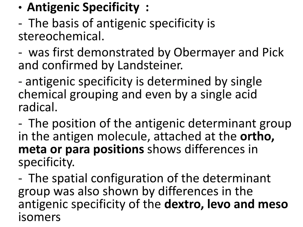 antigenic specificity the basis of antigenic