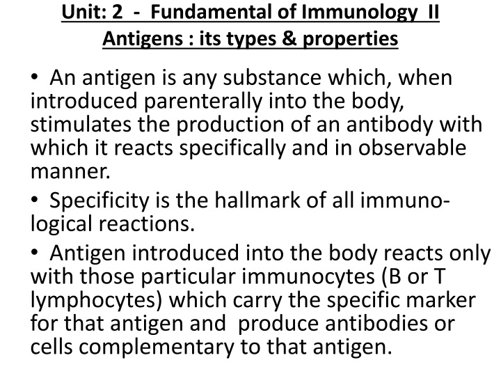 unit 2 fundamental of immunology ii antigens