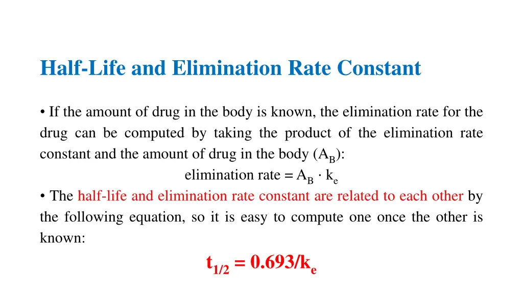 half life and elimination rate constant