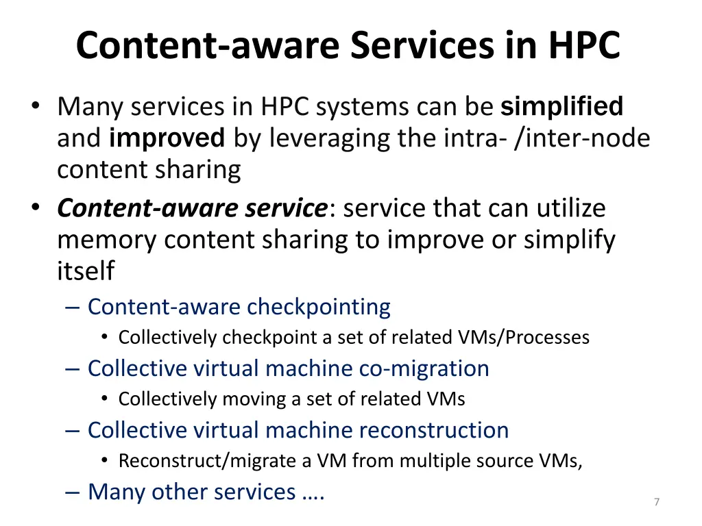 content aware services in hpc