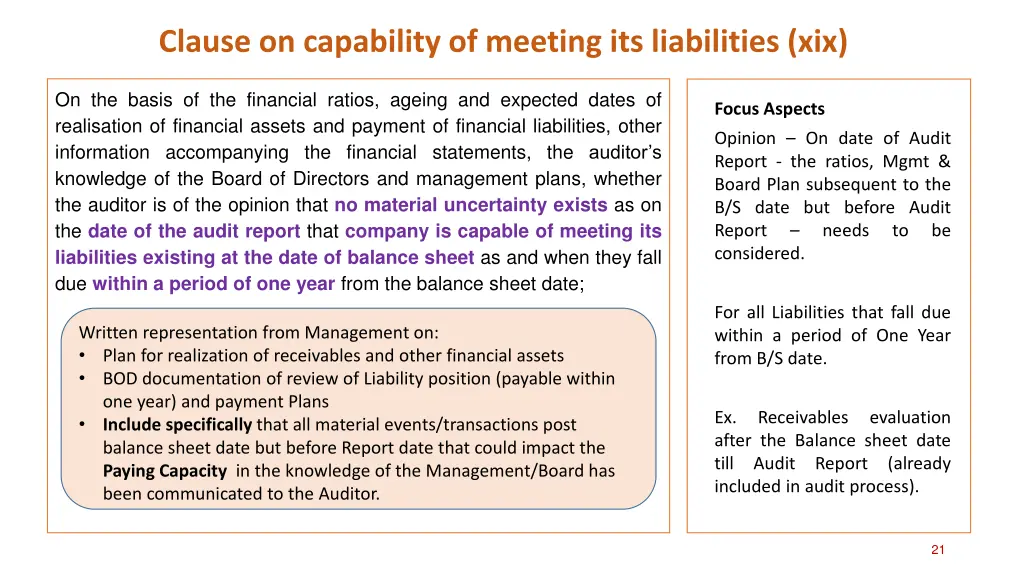 clause on capability of meeting its liabilities