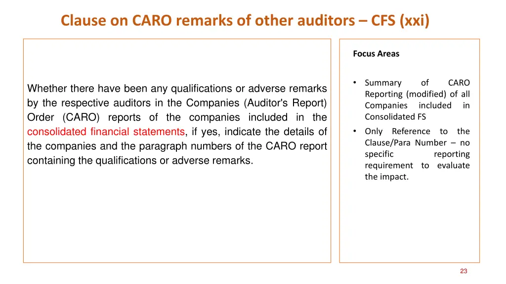 clause on caro remarks of other auditors cfs xxi