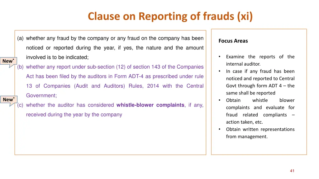 clause on reporting of frauds xi