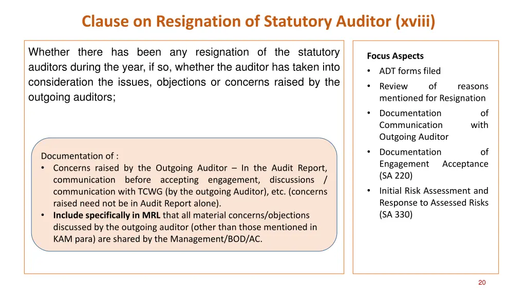 clause on resignation of statutory auditor xviii