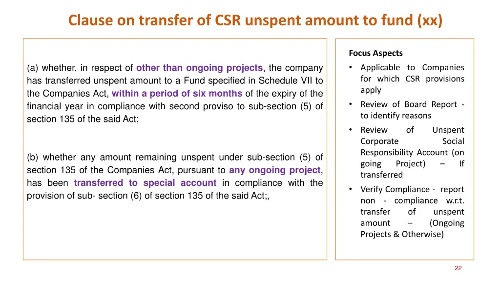 clause on transfer of csr unspent amount to fund