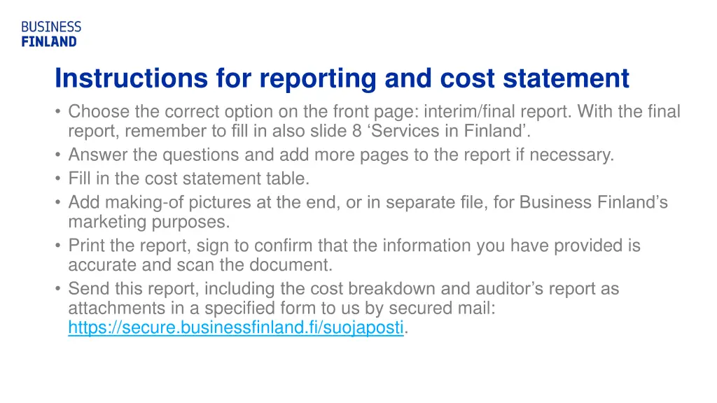 instructions for reporting and cost statement