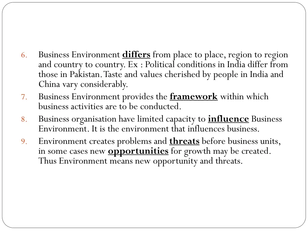 business environment differs from place to place