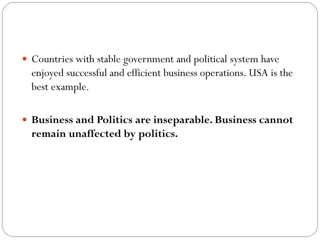 countries with stable government and political