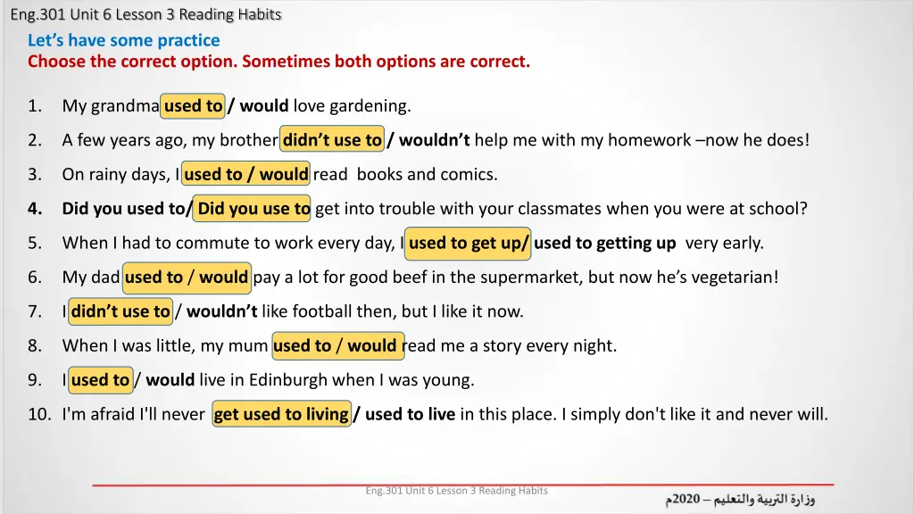 eng 301 unit 6 lesson 3 reading habits let s have