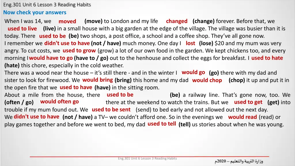 eng 301 unit 6 lesson 3 reading habits now check