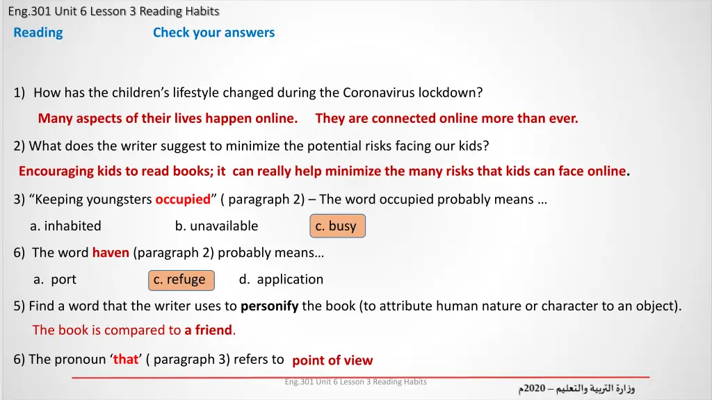 eng 301 unit 6 lesson 3 reading habits reading