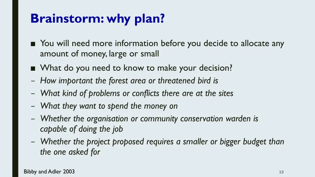 brainstorm why plan 1