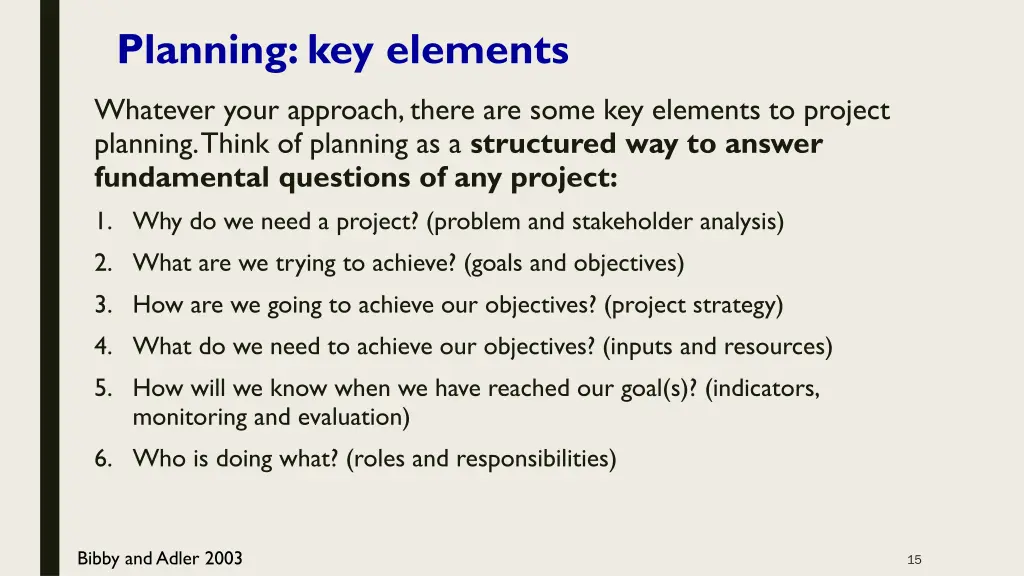 planning key elements